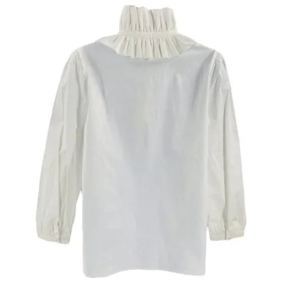 Tuckernuck Bouvier Blouse White Poplin Ruffle Neck NWT Size L - Picture 7 of 12